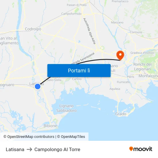 Latisana to Campolongo Al Torre map