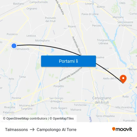 Talmassons to Campolongo Al Torre map