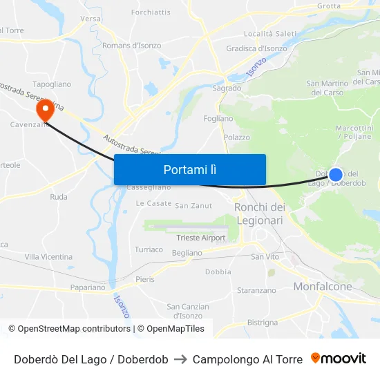 Doberdò Del Lago / Doberdob to Campolongo Al Torre map