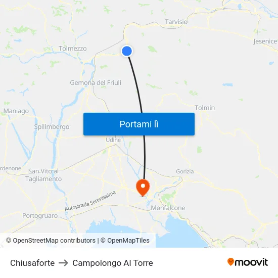 Chiusaforte to Campolongo Al Torre map