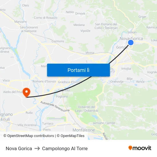 Nova Gorica to Campolongo Al Torre map