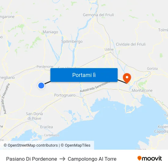 Pasiano Di Pordenone to Campolongo Al Torre map