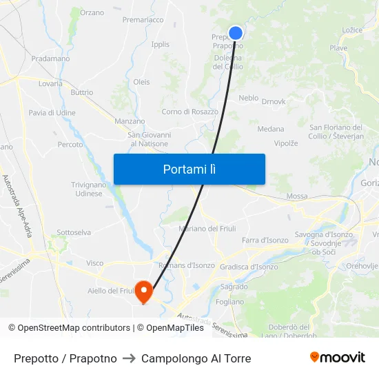 Prepotto / Prapotno to Campolongo Al Torre map