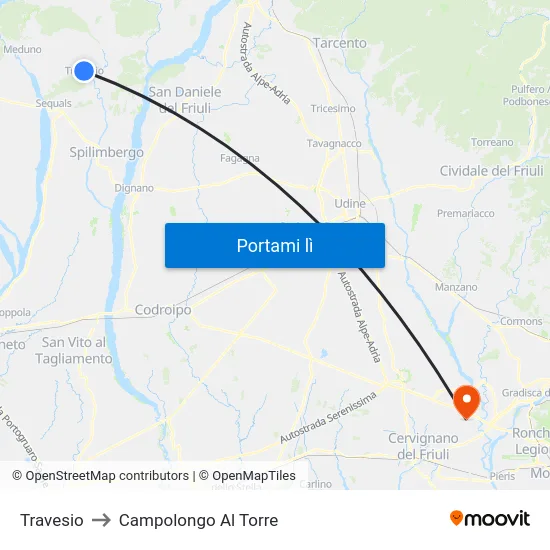 Travesio to Campolongo Al Torre map