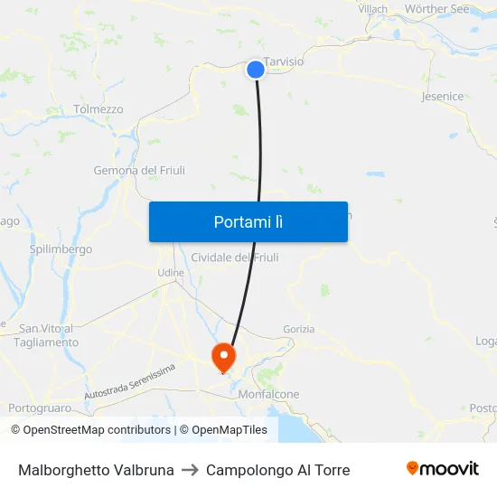 Malborghetto Valbruna to Campolongo Al Torre map
