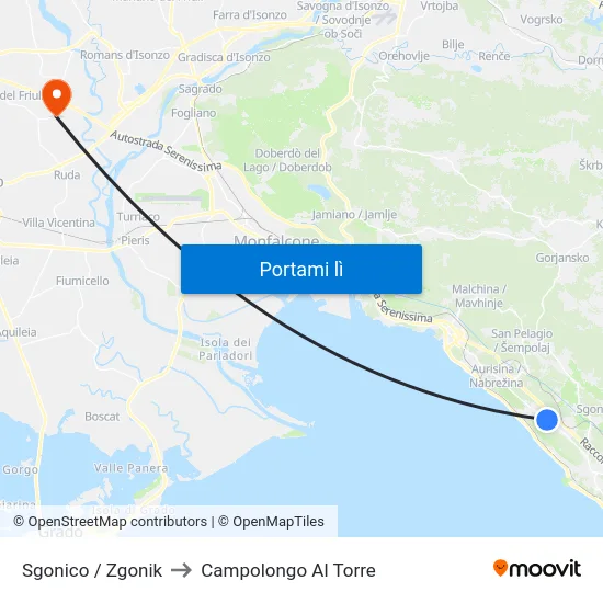 Sgonico / Zgonik to Campolongo Al Torre map