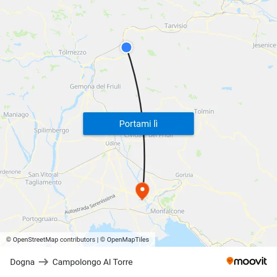 Dogna to Campolongo Al Torre map