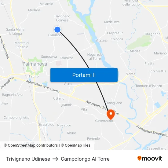 Trivignano Udinese to Campolongo Al Torre map