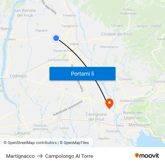 Martignacco to Campolongo Al Torre map