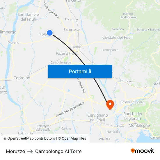 Moruzzo to Campolongo Al Torre map