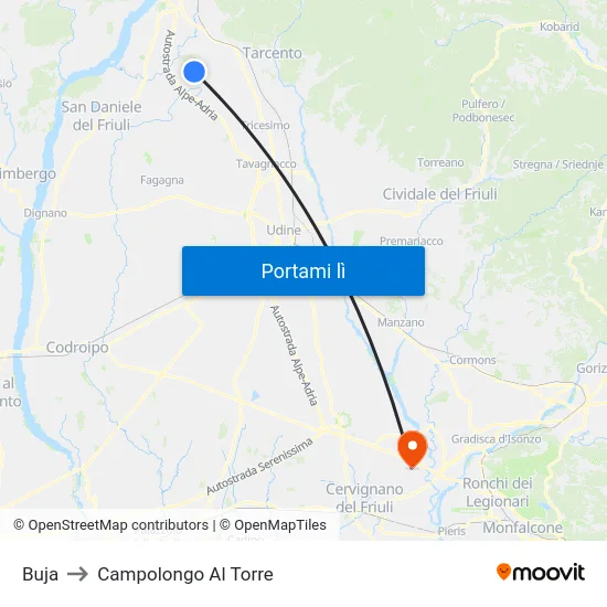 Buja to Campolongo Al Torre map