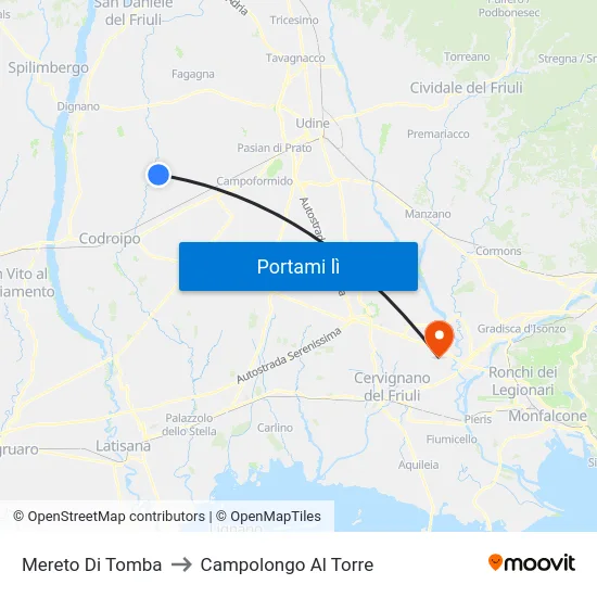 Mereto Di Tomba to Campolongo Al Torre map