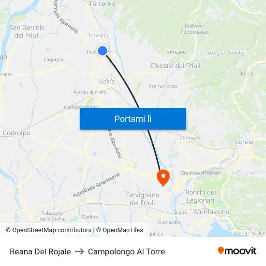 Reana Del Rojale to Campolongo Al Torre map