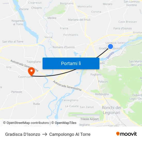Gradisca D'Isonzo to Campolongo Al Torre map