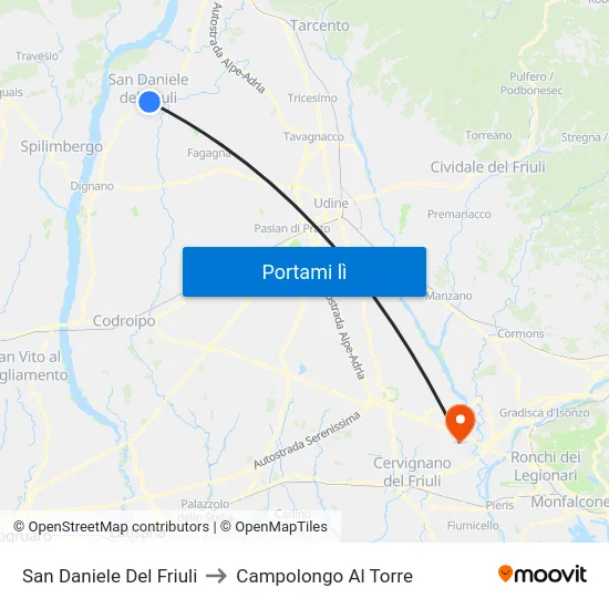 San Daniele Del Friuli to Campolongo Al Torre map