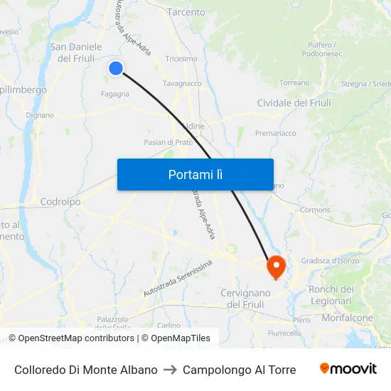 Colloredo Di Monte Albano to Campolongo Al Torre map