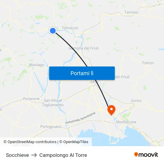 Socchieve to Campolongo Al Torre map