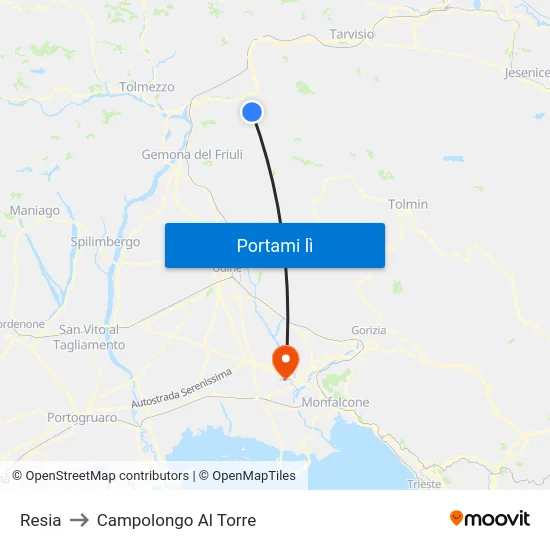 Resia to Campolongo Al Torre map