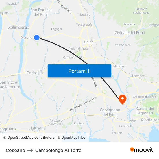 Coseano to Campolongo Al Torre map