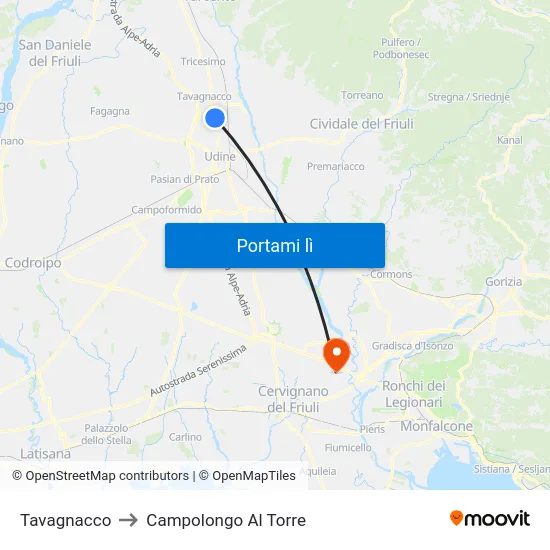 Tavagnacco to Campolongo Al Torre map