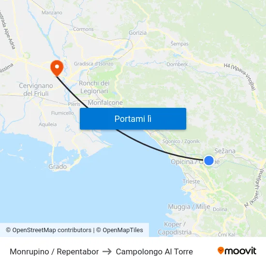 Monrupino / Repentabor to Campolongo Al Torre map