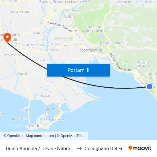 Duino Aurisina / Devin - Nabrežina to Cervignano Del Friuli map