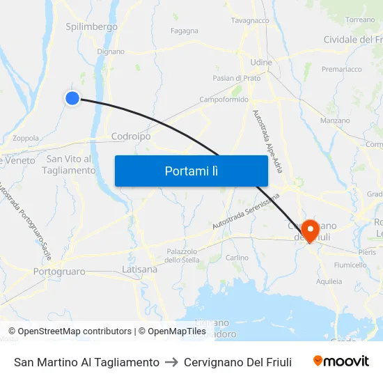 San Martino Al Tagliamento to Cervignano Del Friuli map