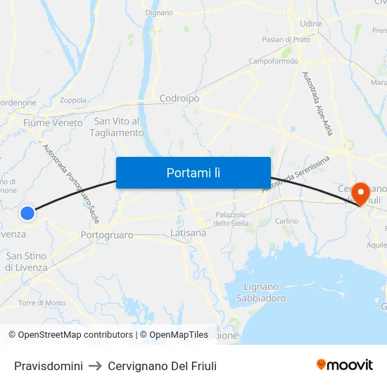 Pravisdomini to Cervignano Del Friuli map