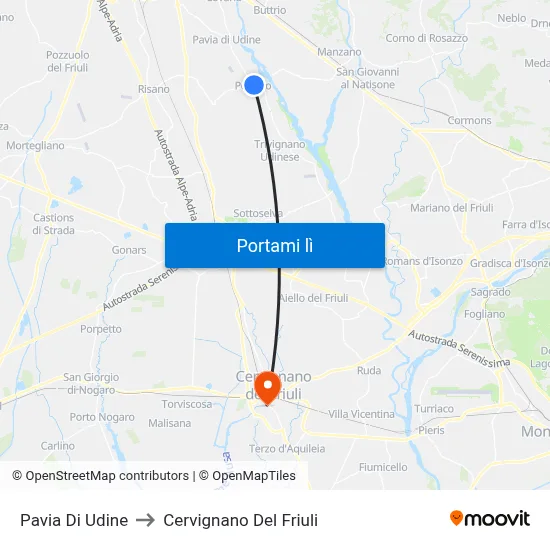 Pavia Di Udine to Cervignano Del Friuli map