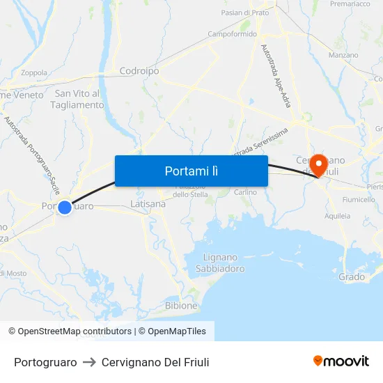 Portogruaro to Cervignano Del Friuli map