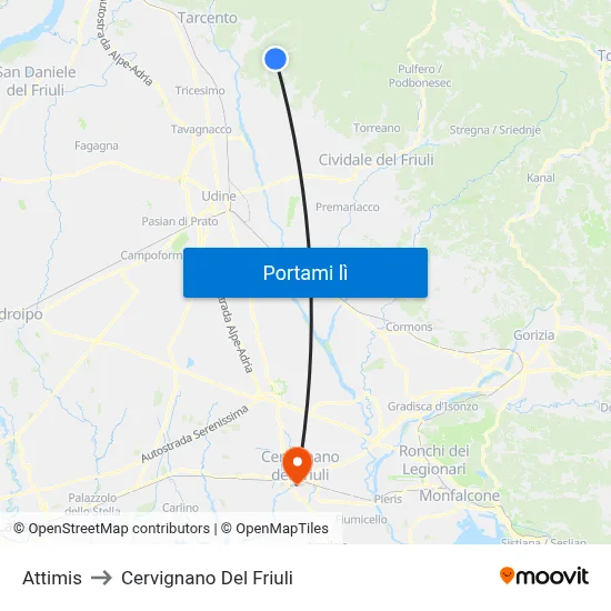 Attimis to Cervignano Del Friuli map