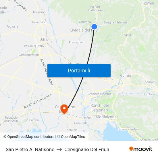 San Pietro Al Natisone to Cervignano Del Friuli map