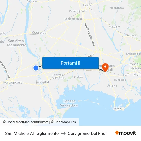 San Michele Al Tagliamento to Cervignano Del Friuli map