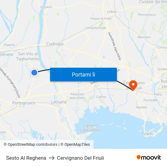 Sesto Al Reghena to Cervignano Del Friuli map
