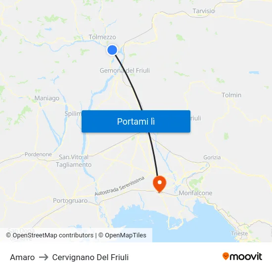 Amaro to Cervignano Del Friuli map