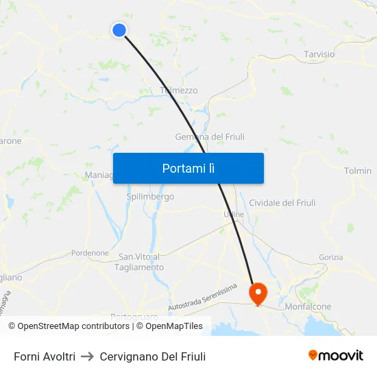 Forni Avoltri to Cervignano Del Friuli map