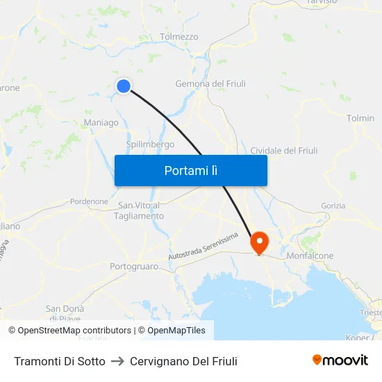 Tramonti Di Sotto to Cervignano Del Friuli map