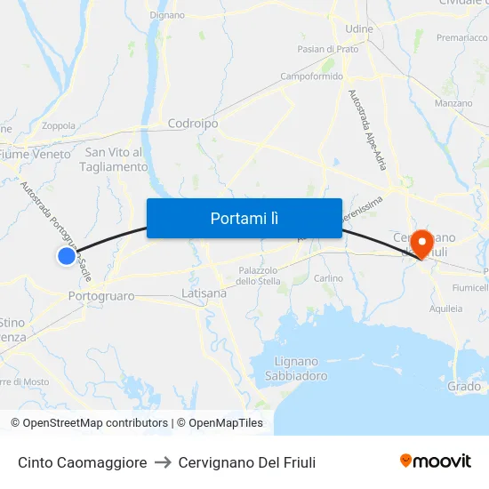 Cinto Caomaggiore to Cervignano Del Friuli map