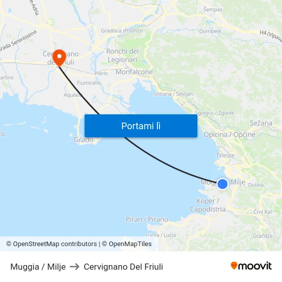 Muggia / Milje to Cervignano Del Friuli map