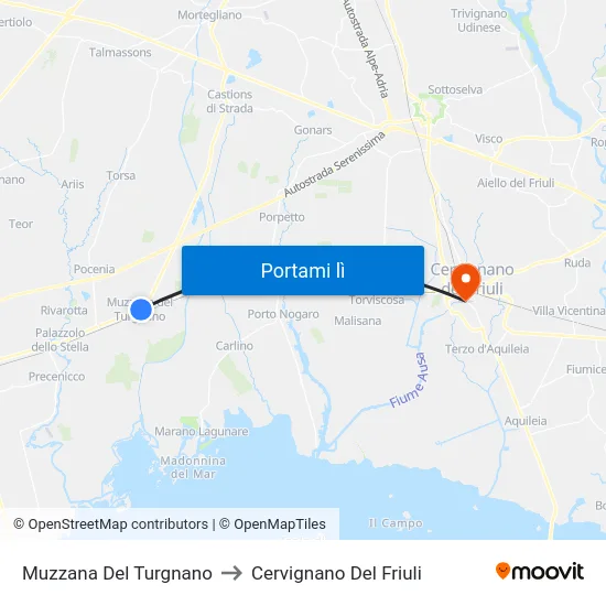 Muzzana Del Turgnano to Cervignano Del Friuli map