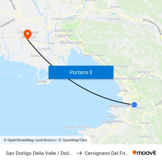 San Dorligo Della Valle / Dolina to Cervignano Del Friuli map