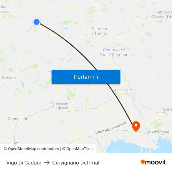 Vigo Di Cadore to Cervignano Del Friuli map