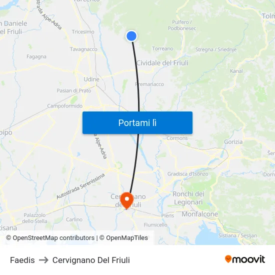 Faedis to Cervignano Del Friuli map