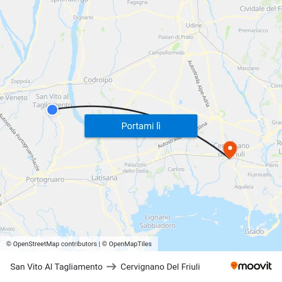 San Vito Al Tagliamento to Cervignano Del Friuli map