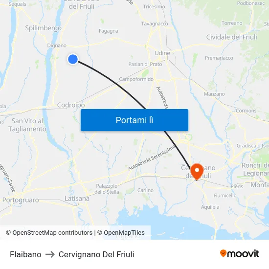 Flaibano to Cervignano Del Friuli map