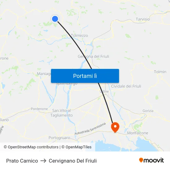 Prato Carnico to Cervignano Del Friuli map