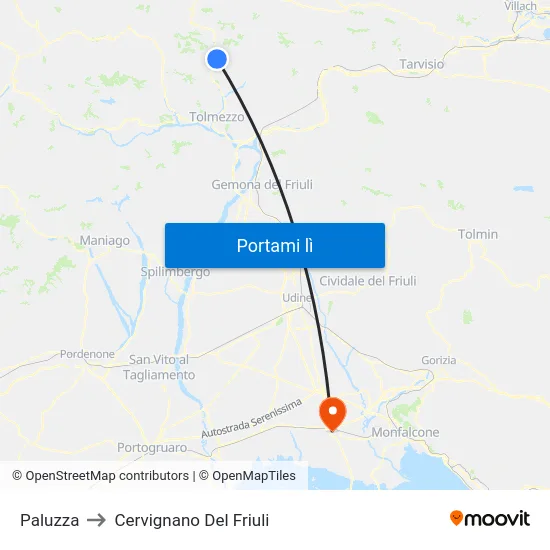 Paluzza to Cervignano Del Friuli map