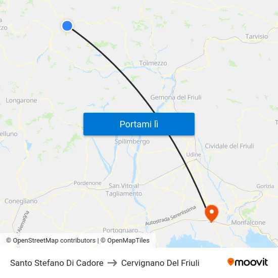 Santo Stefano Di Cadore to Cervignano Del Friuli map
