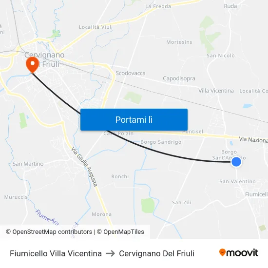 Fiumicello Villa Vicentina to Cervignano Del Friuli map