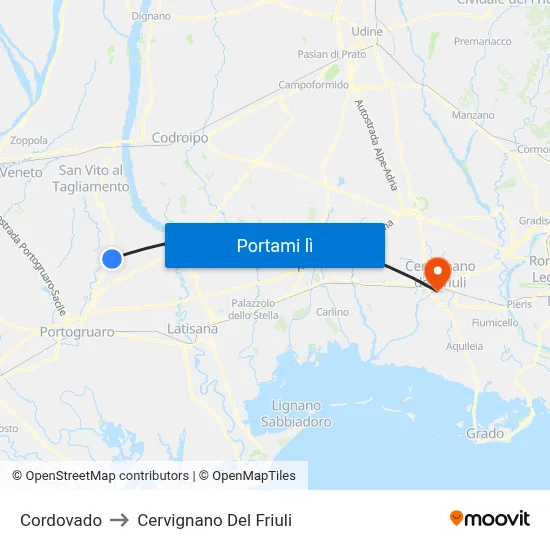 Cordovado to Cervignano Del Friuli map